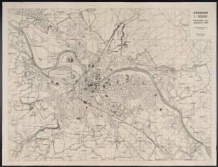 Stadtplan von Dresden, 1:15 000, Schwarzdruck, 1922 : Dresden : Planbeilage zum Adreßbuch / [bearb. vom] Stadtvermessungsamt. Kießling. - 1:15 000. - [S.l.] , 1922. - 1 Kt. : s/w ; 103 x 78 cm, gefaltet