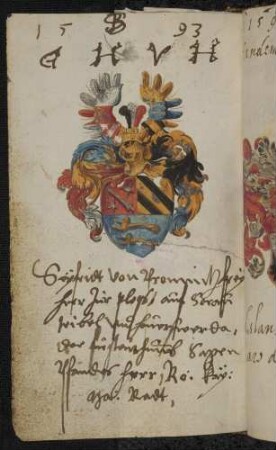 Wappen: Graf Seyfried (Siegfreid) von Promnitz, Freiherr von Pless, Sorau, Triebel und Hoyerswerda, Pfandherr des Fürstentums Sagan und kaiserl. Rat (1534-1597), Eintrag 1593
