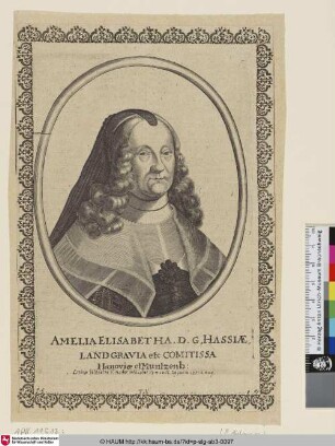 Amelia Elisabetha. D. G, Hassiae, Landgravia etc Comitissa Hanoviae et Muntzenb: