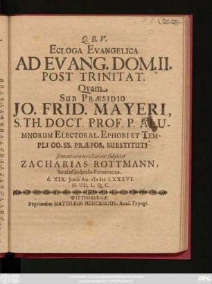 Ecloga Evangelica ad Evang. Dom. II. Post Trinitat