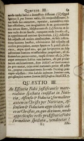 Quæstio III. An Essentia Fidei justificantis materialiter spectata consistat in Notitia, [...]