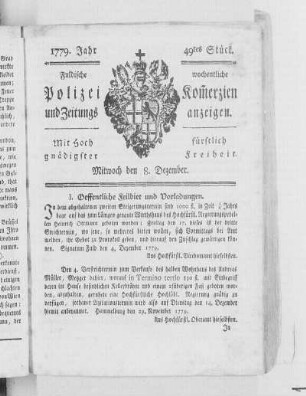 49tes Stück., Ausgabe vom 8. Dezember 1779