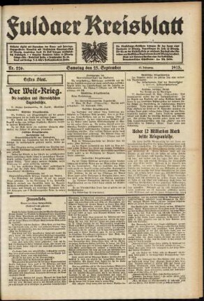 Erste Ausgabe vom Samstag, den 25. September 1915.