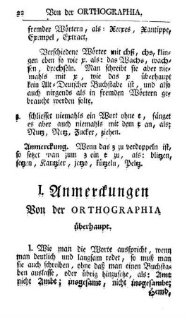 I. Anmerckungen. Von der Orthographia überhaupt.