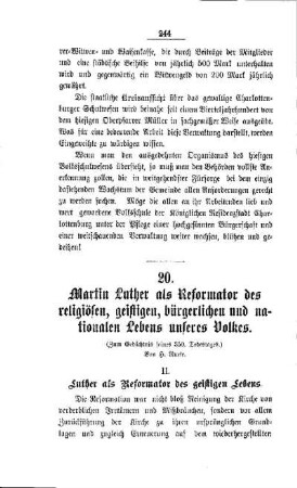 Martin Luther als Reformator des religiösen, geistigen, bürgerlichen und nationalen Lebens unseres Volkes