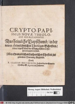Crypto-Papismus Novae Theologiae Helmstadiensis