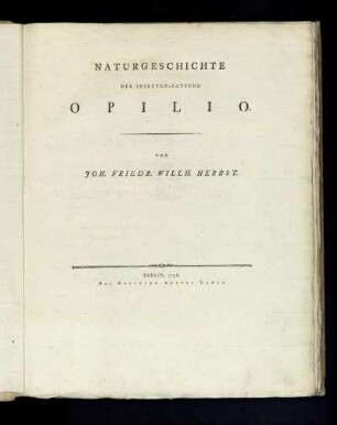 H. 2: Naturgeschichte der Insecten-Gattung Opilio