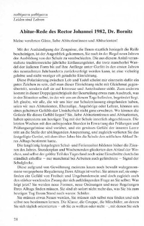 Abitur-Rede des Rector Johannei 1982, Dr. Bornitz