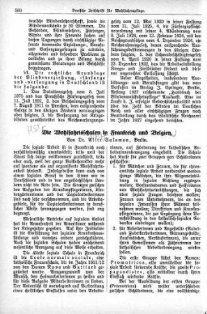 Die Wohlfahrtsschulen in Frankreich und Belgien