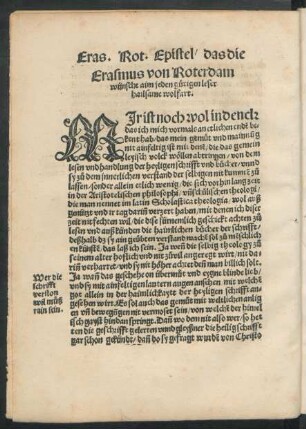 Erasmus von Roterdam wünscht aim jeden gütigen leser hailsame wolfart.