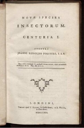 Novæ Species Insectorum : Centuria I