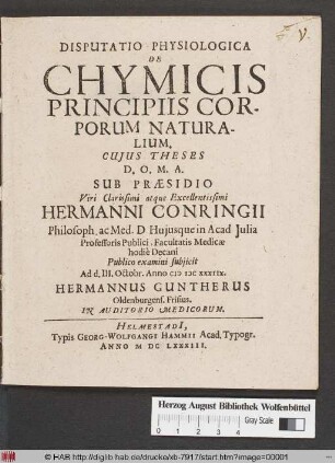 Disputatio Physiologica De Chymicis Principiis Corporum Naturalium
