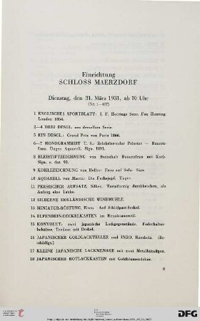 Dienstag, den 31. März 1931, ab 10 Uhr (Nr. 1-407)