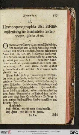 II. Hymnopoeographia oder Lebens-Beschreibung der berühmtesten Lieder-Dichter, Fünfter- Theil
