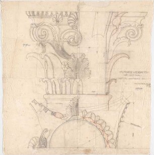 Thiersch, Friedrich von; Wiesbaden; Kurhaus - Säulenkapitell (Ansicht, Schnitt)