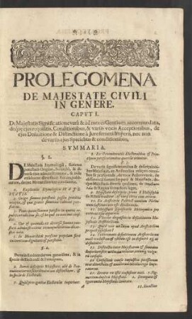 Prolegomena De Majestate Civili In Genere.