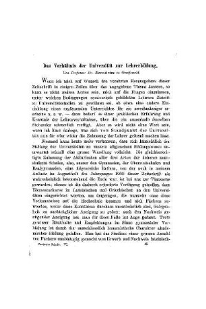Das Verhältnis der Universität zur Lehrerbildung