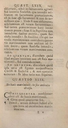 Quaestio XLIX. De bonis matrimonii, in sex articulos divisa.