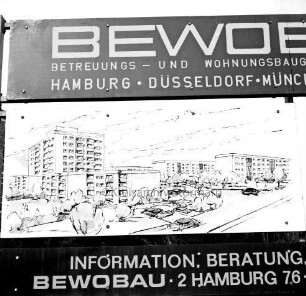 Stemwarde-Siedlung: Sandweg, Sandkamp, Sandhöhe: Wohnungsbau: Wohnblockbebauung der BEWOBAU Hamburg: Bauschild