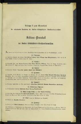 Anlage I zum Protokoll der achtzehnten Konferenz der fünften Elbschiffahrts-Revisionskommission.