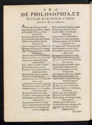 Oda, De Philosophia, Et Eius In Academia Tubingensi Collegio.