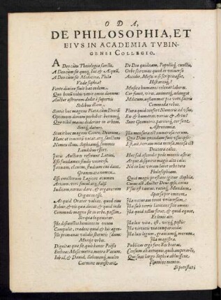 Oda, De Philosophia, Et Eius In Academia Tubingensi Collegio.