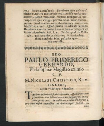 Suo Paulo Friderico Gerhardo, ... M. Nicolaus Christoph. Remlingius.