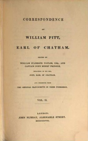 Correspondence of William Pitt, Earl of Chatham. 2