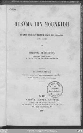 2: Kitāb/al- Iʿtibār ; Texte arabe de l'autobiographie d'Ousâma publié d'après le manuscrit de l'Escurial
