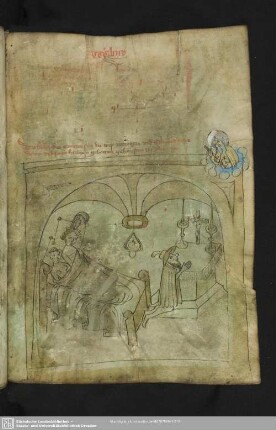 156r: kolorierte Federzeichnung: Einer von Helis Söhnen bei der Unzucht, Samuel dient Gott