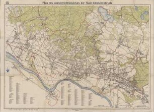 Stadtplan von Radebeul, 1:12 500, 1925 : Plan des Amtsgerichtsbezirkes der Stadt Kötzschenbroda : bearbeitet nach den Ortsbebauungsplänen Kötzschenbroda, Boxdorf, Coswig, Doppelsdorf-Buchholz, Kötitz, Niederwartha, Oberlößnitz, Radebeul, Reichenberg, Wahnsdorf, Wildberg / bearbeitet von R. Mittelbach. - 1:12 500. - Leipzig : Mittelbach ; Kötzschenbroda : Gebr. Ziegner , [um 1925]. - 1 Kt. : mehrfarb. Lithogr. ; 84 x 59 cm + Umschl.