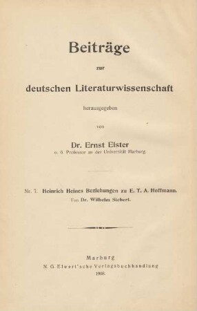 Heinrich Heines Beziehungen zu E. T. A. Hoffmann