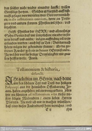 Lebenslauf : Testimonium & historia defuncti
