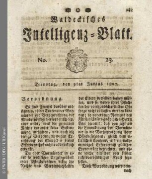 No. 23, Dienstag, den 9ten Junius 1807