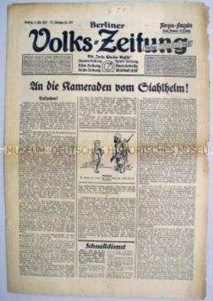Berliner Volks-Zeitung u.a. zum 8. Frontsoldatentag des Stahlhelm