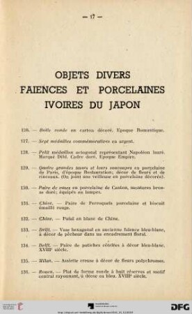 Objets divers - Faiences et porcelaines - Ivoires du Japon (Nr. 126-173bis)