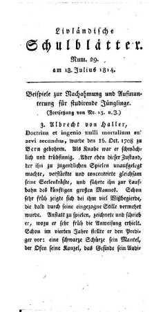 Beispiele zur Nachahmung und Aufmunterung für studierende Jünglinge : (Fortsetzung von Nr. 13 v. J.)