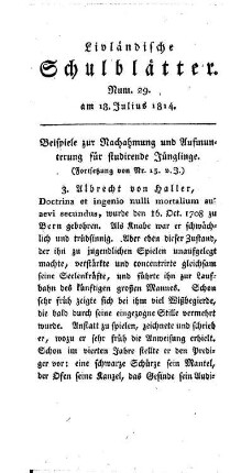 Beispiele zur Nachahmung und Aufmunterung für studierende Jünglinge : (Fortsetzung von Nr. 13 v. J.)