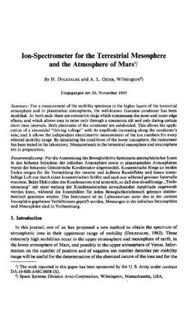 Ion-spectrometer for the terrestrial mesosphere and the atmosphere of Mars