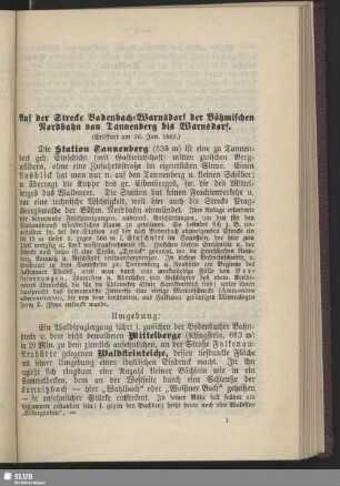 Auf der Strecke Bodenbach-Warnsdorf der Böhmischen Nordbahn von Tannenberg bis Warnsdorf