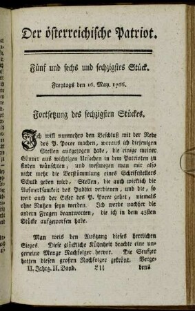 Fünf und sechs und sechzigstes Stück. Freytags den 16. May. 1766. - Acht und sechzigstes Stück. Freytags den 23. May. 1766.