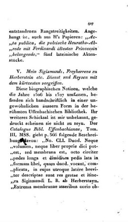 V. Mein Sigismunds, Freyherrns zu Herberstein etc. Dienst und Reysen mit dem kürtzesten vergriffen