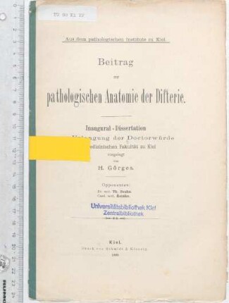Beitrag zur pathologischen Anatomie der Difterie