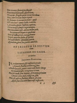 Ad Jacobum Ernestum alius. I Strenue Ob Casus.