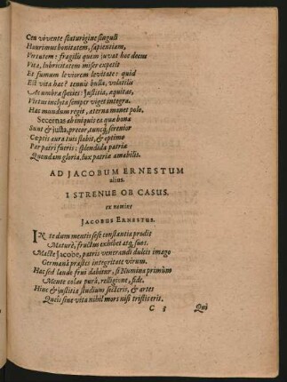 Ad Jacobum Ernestum alius. I Strenue Ob Casus.