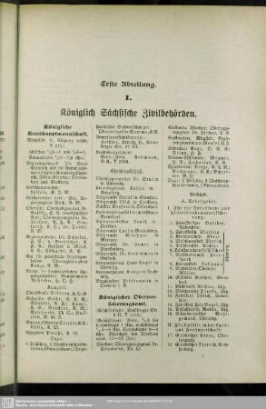 I. Königlich Sächsische Zivilbehörden