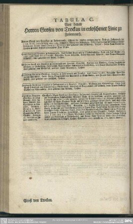 Tabula C. Von denen Herren Grosen von Trockau in erloschener Linie zu Zeilenreuth