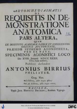 Pars Altera: Autoschediasmatis De Requisitis In Demonstratione Anatomica