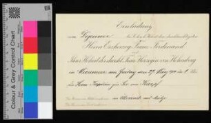 Einladung zum Dejeuner bei Sr. K. u. k. Hoheit dem durchlauchtigsten Herrn Erzherzog Franz Ferdinand an von Karpf