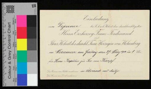 Einladung zum Dejeuner bei Sr. K. u. k. Hoheit dem durchlauchtigsten Herrn Erzherzog Franz Ferdinand an von Karpf
